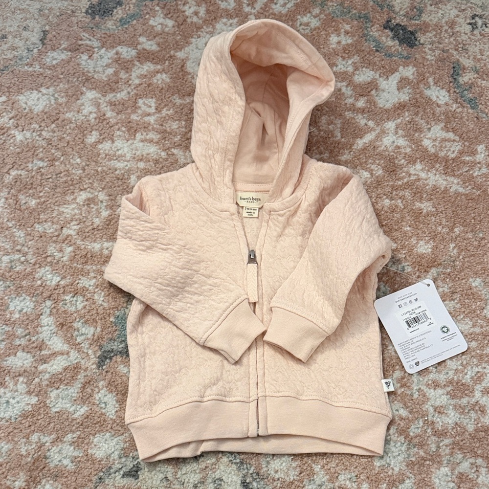 NWT Burt's Bees Baby Quilted Peach Hoodie